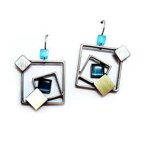Blue Catsite Squares in Square Earrings by Christophe Poly